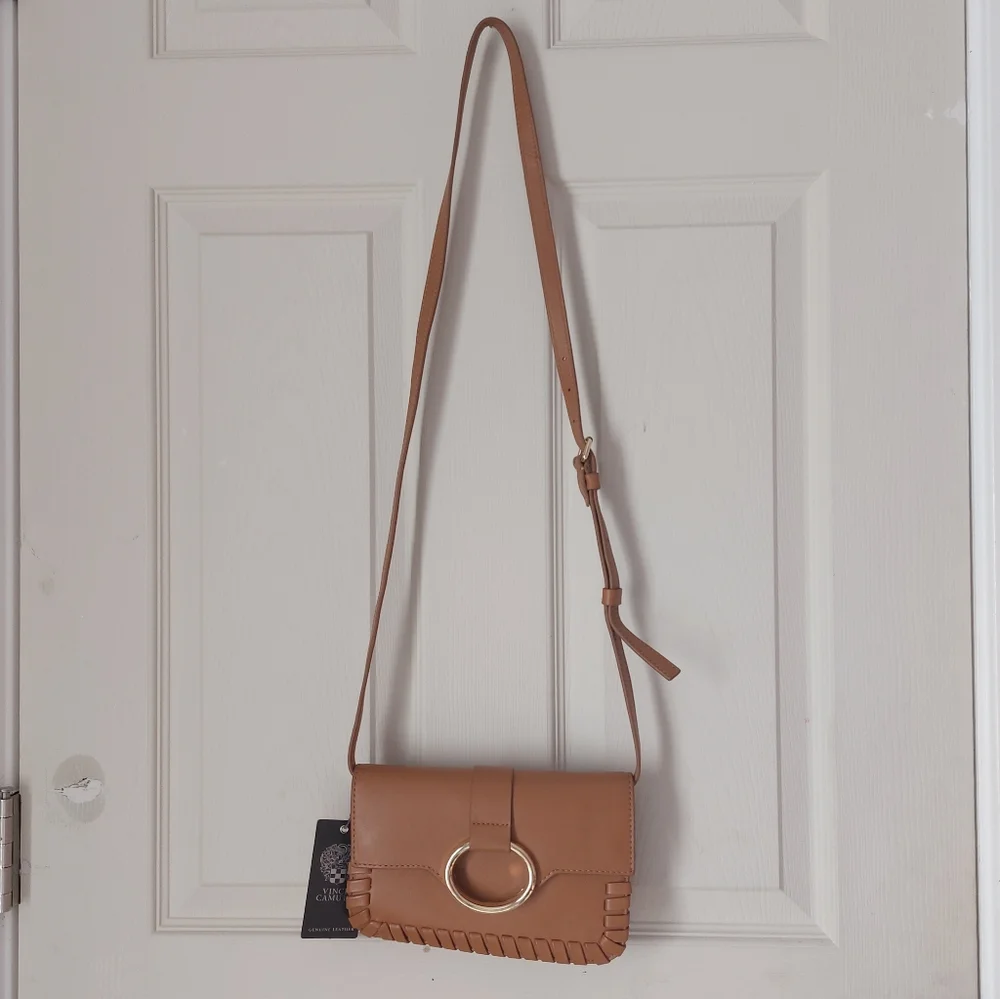 Vince Camuto Menio Aged Rum Genuine Leather Small Crossbody Bag - Picture 2 of 14